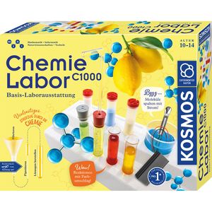 KOSMOS 645540 C1000 Chemielabor, Basis-Laborausstattung mit Schutzbrille und 7 Chemikalien, Chemie für Kinder ab 10 Jahre, Grundlagen-Lehrgang, Experimentierkasten zu MINT