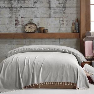 Bettüberwurf Tagesdecke Wohndecke Sofadecke Couchdecke 220x240 LuxTouch 100% Baumwolle, Farbe:Hellgrau