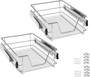 YUENFONG 2 Stücke Teleskopschublade Ausziehbare Schrankauszug Ablage Küchenschublade Regal  20kg Belastbar Küchen Korbauszug (für 40cm Schränke)