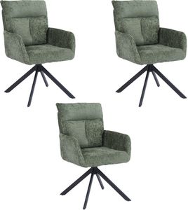 HOME DELUXE Esszimmerstuhl mit Armlehne ALUNA Chenille - 3er Set Grün I Drehbarer Esszimmerstuhl, Esszimmerstuhl mit Drehfunktion, 360-Grad drehbarer Esszimmerstuhl, Drehbarer Polsterstuhl Esszimmer,