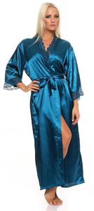 Damen langes Kimono Seidenrobe Morgenmantel; Petrol L