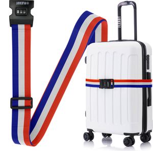 Flexot® Koffergurt mit Zahlenschloss (Rot-Weiß-Blau) - Kofferband | Bänder für Reisekoffer | Befestigungsgurt für Reisekoffer | Gurt für Handgepäck und Trolleys | Koffer Sicherheit | Kofferbänder und Koffergurte