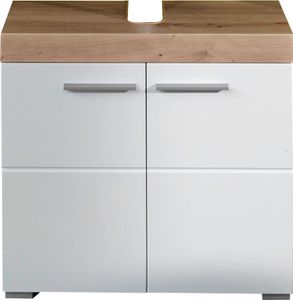 trendteam Bad Waschbeckenunterschrank Amanda Asteiche Melamin/Weiß Hochglanz Tiefzieh 60 x 56 x 34 cm