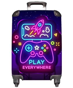 NoBoringSuitcases.com® Kufr Príručná batožina Hry Konzola Neon Chlapci Kabína Veľkosť < 55x40x23 cm & 55x40x20 cm Malý cestovný kufor so 4 kolieskami Foto Kufrík Kabína Kufrík Roller Kufrík Rada Batožina vozík