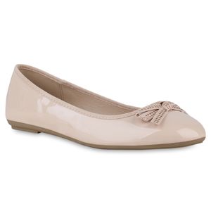 VAN HILL Damen Übergrößen Klassische Ballerina Strass Schleifen Schuhe 841286, Farbe: Nude, Größe: 45