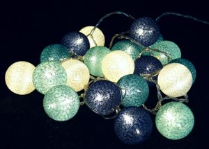 Stoff Ball Lichterkette, LED Kugel Lampion Lichterkette - Türkis/blau/weiß, Mehrfarbig, Baumwollfäden,Plastik, Lichterketten