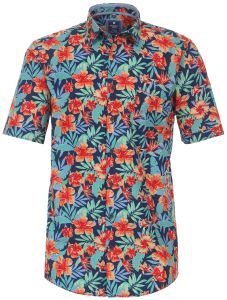 REDMOND Übergrößen Kurzarmhemd Hawaii-Style Blau/Orange 8XL Comfort Fit