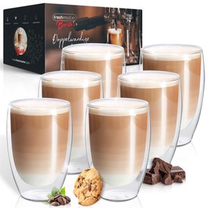 Fresh Master Barista 6x400 ml Latte Macchiato Gläser Espressogläser Thermo Glas Tassen Set doppelwandige Kaffeegläser