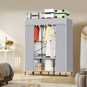 Hengda Stoffschrank Kleiderschrank Staubdicht & Kleiderstange, Stoffkleiderschrank faltbarer für Schlafzimmer, Metallrahmen, 138 x170 x 48 cm Hengda Stoffschrank Kleiderschrank Staubdicht & Kleiderstange, Stoffkleiderschrank faltbarer für Schlafzimmer, Metallrahmen, 138 x170 x 48 cm