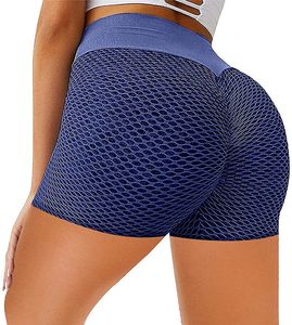 ASKSA Damen High Waist Yoga Kurzbauch Honeycomb Sporthose Kontrolltraining Laufen Yoga Hosen (Blau,L)