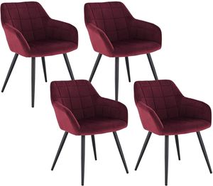 WOLTU 4er-Set Esszimmerstuhl Küchenstuhl Polsterstuhl Wohnzimmerstuhl Sessel mit Armlehnen Sitzfläche aus Samt Metallbeine Bordeaux