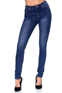 Elara Damen Hose Skinny Stretch Jeans 3 Längen Dunkelblau EL02-34D1 Blau-40 (L)