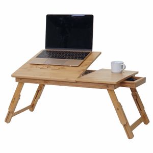 Stolík na notebook HWC-B81, stolík na notebook, stolík na posteľ, skladací stolík s vetracími otvormi, skladací, výškovo nastaviteľný, bambus