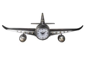 formano Metall Wanduhr Flugzeug 142 x 50 cm 3D Metall Uhr Silber XXL Dekoration