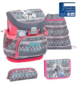 Belmil Schulranzen Set MINI FIT 2023 Horse Aruba Blue (Motiv: Pferde) für Mädchen ab 1. Klasse Grundschule Einschulung