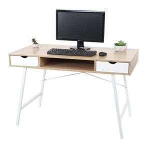 Schreibtisch HWC-E92, Bürotisch Computertisch, 3D-Struktur 120x60cm  naturbraun weiß