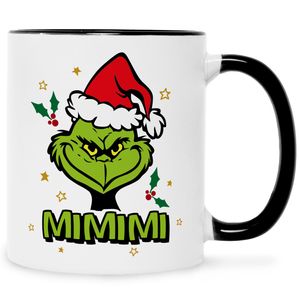 Bedruckte Tasse mit Weihnachtsmotiv im Grinch MiMiMi Design : in Schwarz & Weiß
