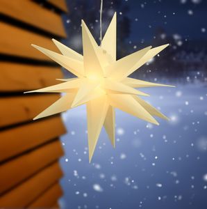 3D adventní hvězda s 15 LED diodami v teplé bílé barvě - 35 cm - venkovní vánoční závěsná dekorace do okna s časovačem na baterie