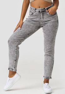 Damen Mom Cropped Ankle Jeans | Five Pocket Loose Fit Hose | Stone Wash Design Denim Boyfriend Pants, Farben:Grau, Größe:36
