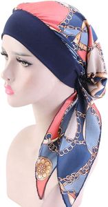 Damen Elegante Elastic Stirnband Bandana Kopftuch Wrap Headscarf Beanie Hut Muslim Kopfschmuck Schal Turban Chemo Kopfbedeckung für Haarverlust Krebs Chemotherapie Marine #2