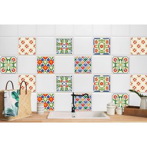 24 Stück Laminierter Sticker Aufkleber Küchen Wandfliesen Fliesenaufkleber Volksdekor 15 x 15 cm