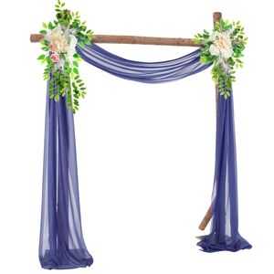 Hochzeitsbogen Hochzeit Vorhang Deko Querbehang Deko Gardinen mit 2 künstlichen Blumengirlanden,70*550cm,Dunkelblau