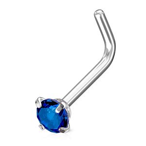 Nasenpiercing Stecker Nasenstecker Stift Nasen Piercing gebogen Zirkonia Kristall L-Form silber-blau 0,8 mm