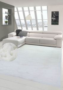Teppich Kunstfellteppich Hochflor Faux Fur Hasenfell uni Farbe weiss Größe - 160x230 cm