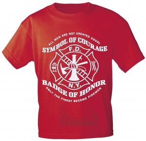 T-Shirt mit Vorder- und Rückenprint - Feuerwehr Symbol - 09856 rot - Gr. S-XXL Größe - XXL