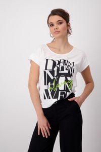 Monari -  Damen T Shirt mit Strass Schrift (408603), Größe:38, Farbe:weiß (100)