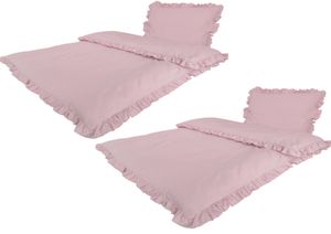 Bettwäsche Romantische RÜSCHEN hochwertige Vintage Retro Stil Baumwolle Renforcé mit Reißverschluss 2x 135x200 Bettbezug + 2x 80x80 Kissenbezug Farbe: Rosé Größe: 4 teilig
