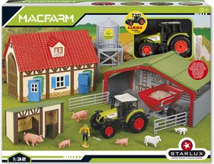 Kinder Spielzeug Farm Set Bauernhof Claas Trecker Traktor Anhänger Tiere Silo