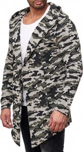 Red Bridge Herren Camo Cardigan Strickjacke ohne Verschluss Übergangsjacke mit Kapuze Oversize Grün Khaki M