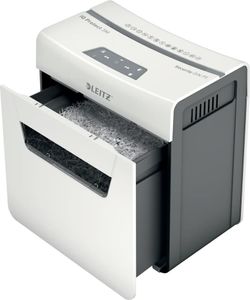 LEITZ IQ 3M Protect Premium Aktenvernichter mit Partikelschnitt P-5, 2 x 15 mm, bis 3 Blatt, weiß