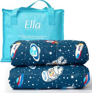 Ella Kinder Gewichtsdecke 2,4 kg 90x120 cm – Therapiedecke, für Stressabbau & Angstzustände, Hypoallergene Glasperlen, weiche & kühlende Baumwoll- Außenschicht, für Kinder von 15-25 kg – Space