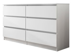 MIRJAN24 Kommode Malwa M6 140, Stilvoll Sideboard mit 6 Schubladen, Schlafzimmer Highboard, Modern Kollektion (Weiß)