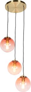 QAZQA - Art Deco Art Deco Hängelampe I Pendellampe I Pendelleuchte Messing 45 cm 3-flammig-hellrosa - Pallon I Wohnzimmer I Schlafzimmer - Glas Kugel I Kugelförmig I Länglich - LED geeignet E27