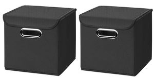 2 Stück Schwarz Faltbox 25 x 25 x 25 cm  Aufbewahrungsbox faltbar,  mit Deckel