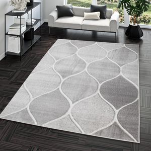 Wohnzimmer-Teppich, Kurzflor-Teppich Mit Orient-Design, Einfarbig In Grau Größe 60x100 cm
