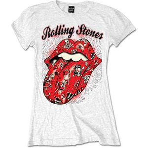 R: Rolling Stones Tattoo Flash White Ladies T Shirt: Large
