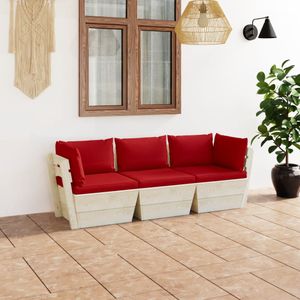Wetterfest Gartensofa/Garten-Palettensofa 3-Sitzer mit Kissen Fichtenholz