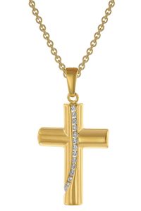 trendor 39335 Damen-Kette mit Kreuz-Anhänger Gold auf Silber 925 Zirkonia, 50 cm