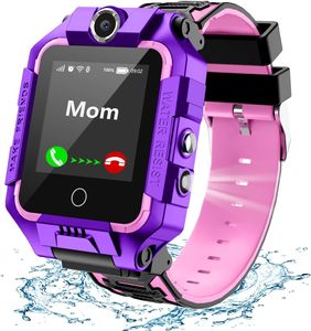 Kinder-Smartwatch 4G, wasserdichtes und sicheres Telefon mit 360°-Drehung, GPS-Tracker, Anruf-SOS-Kamera WiFi (Lila) für Android IOS
