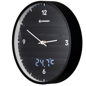 BRESSER MyTime LEDsec Wanduhr 24 cm mit Temperaturanzeige Farbe: schwarz