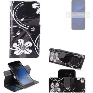 K-S-Trade Schutzhülle Handyhülle kompatibel mit ZTE Axon 41 5G Hülle 360° Wallet Case ''Flowers'' Klapphülle Hülle schwarz-weiß 1x
