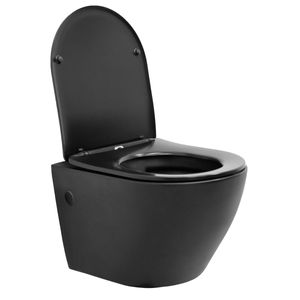 ECD Germany Spülrandloses Hänge WC mit abnehmbaren WC-Sitz, Schwarz matt, aus Duroplast, Softclose Absenkautomatik, Toilette Tiefspüler verlängerte Ausladung 52 cm