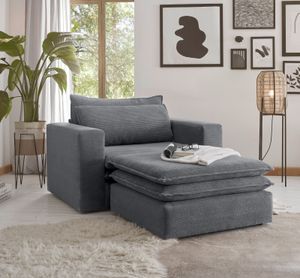 Loveseat Sessel Set "Pesaro" in grau Cord Couch Loungesessel inklusive Hocker