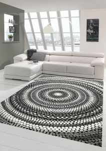 Teppich modern Wohnzimmerteppich Mandala in grau creme Größe - 80x150 cm