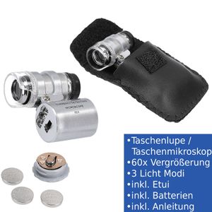Melario Mini Mikroskop 60x Taschenmikroskop LED UV Lampe Juwelierlupe Taschenlupe