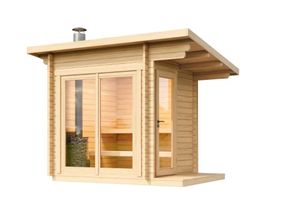 FinnTherm Gartensauna Außensauna Saunahaus Lizzy XS mit Fußboden mit 2 Sitzbänke aus Fichten-Holz Wandstärke 40 mm